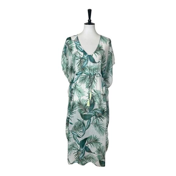 Kona Sol Beach Coverup Midi Dolman Sleeves Green Palm Leaf Women’s Size Small - Picture 11 of 11